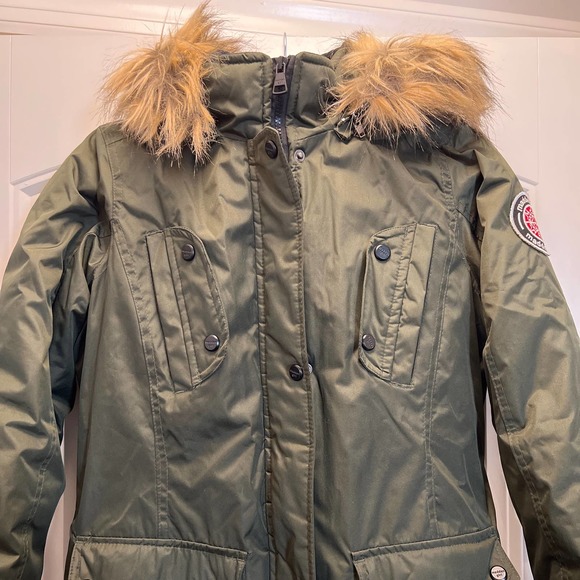 Madden Girl Women's Faux Fur Trim Hooded‎ Parka Jacket with Pockets Size S Green - Picture 3 of 9